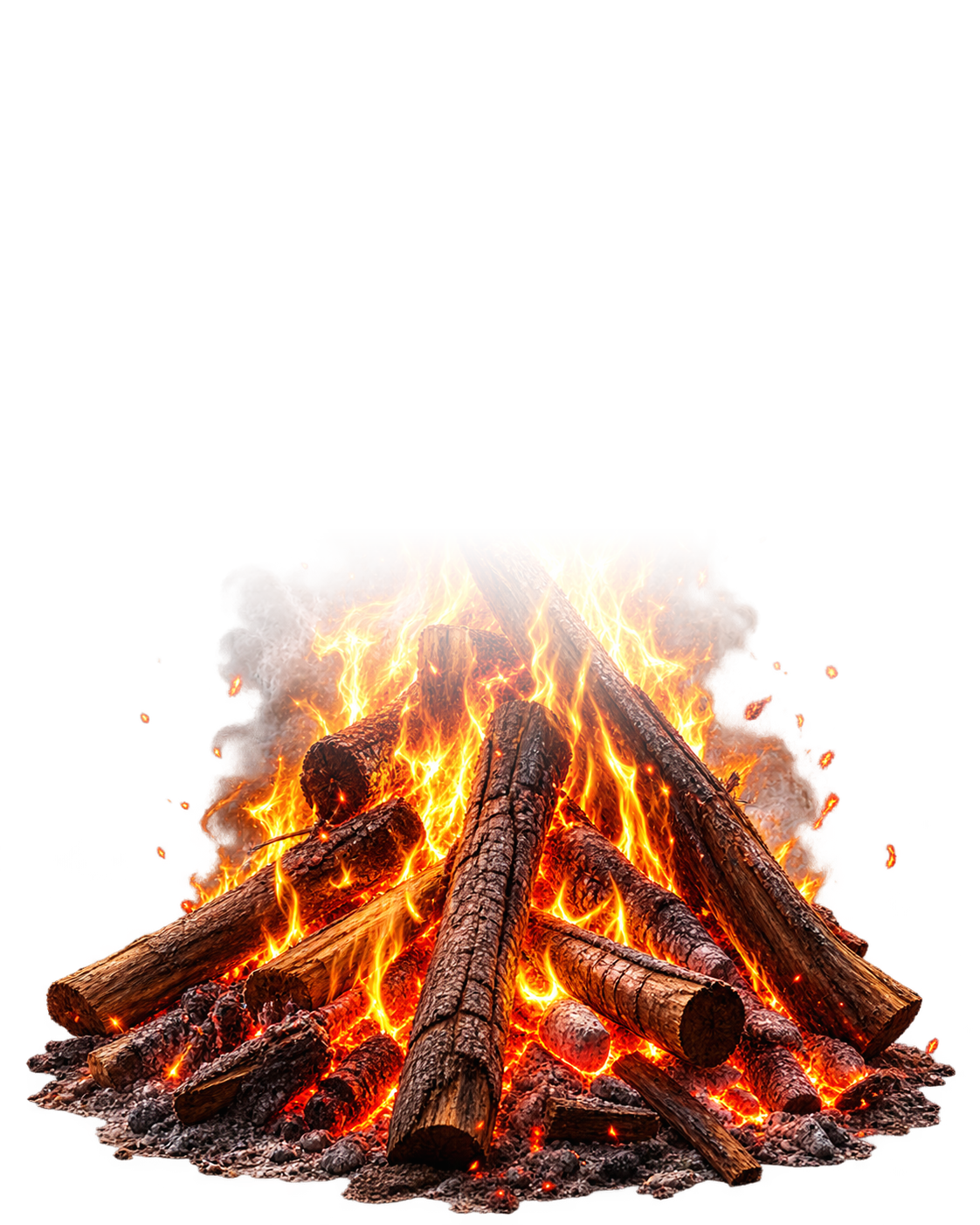Toras, brasas e cinzas hiper-realistas da fogueira do Campfire