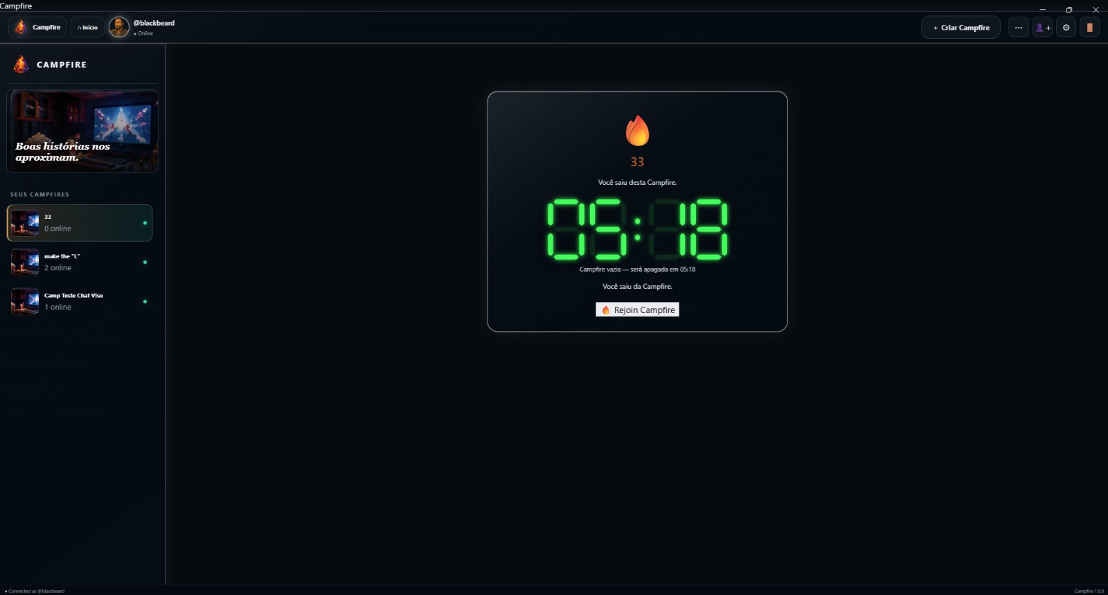 Countdown para apagar Campfire vazia